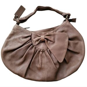 Rookie Bud brown leather bow hobo purse
